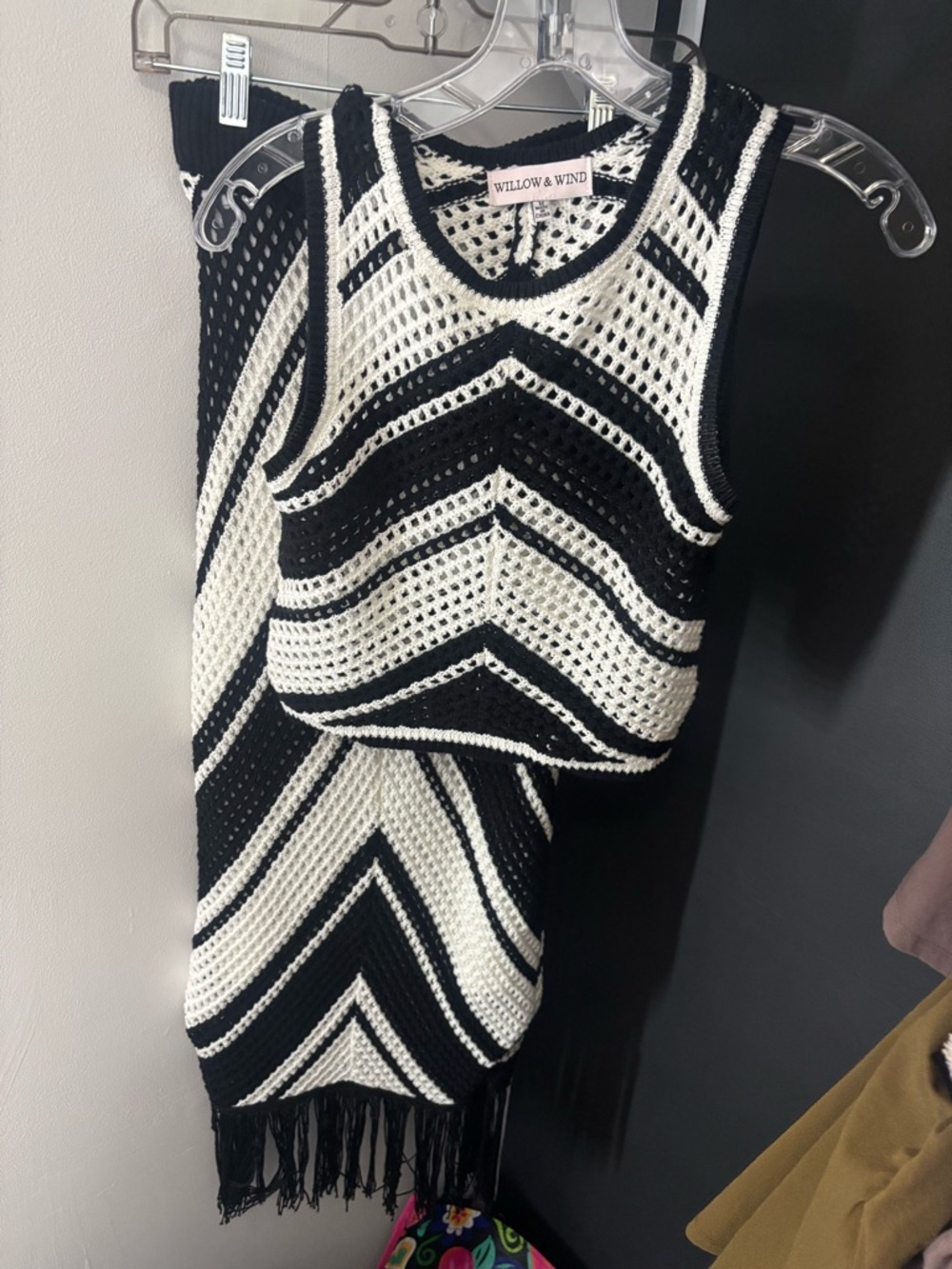 Willow & Wind Black and White Chevron Crochet Midi Dress